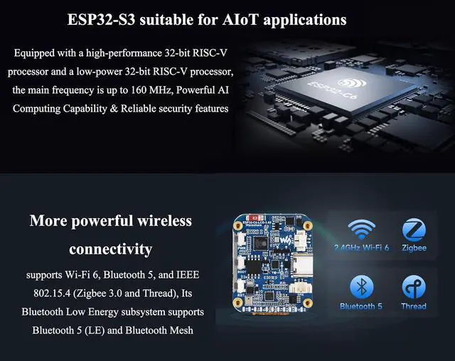 Alt view image 5 of 7 - ESP32-C6 1.69inch LCD Development Board, 240x280 262K IPS LCD, Supports Wi-Fi 6 / BLE 5, 160MHz RISC-V Processor, ESP32 with Display, AI Speech, Support AI Voice Interaction, with Speaker