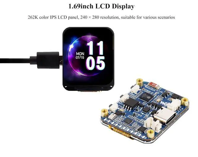Alt view image 7 of 7 - ESP32-C6 1.69inch LCD Development Board, 240x280 262K IPS LCD, Supports Wi-Fi 6 / BLE 5, 160MHz RISC-V Processor, ESP32 with Display, AI Speech, Support AI Voice Interaction, with Speaker