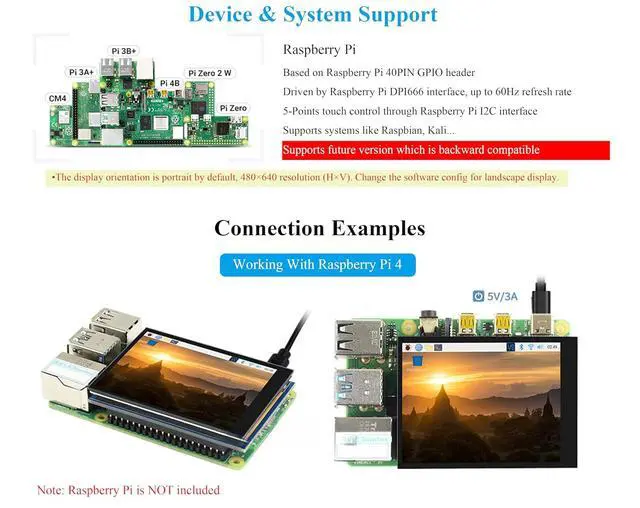 Alt view image 3 of 7 - 2.8inch DPI LCD Screen Compatible with Raspberry Pi 5/4B/3B+/3B/3A+/Pi Zero/Zero W/WH/Zero 2W, 480x640 Resolution IPS Display, 5-Points Capacitive Touch Control, Optical Bonding Toughened Glass Cover
