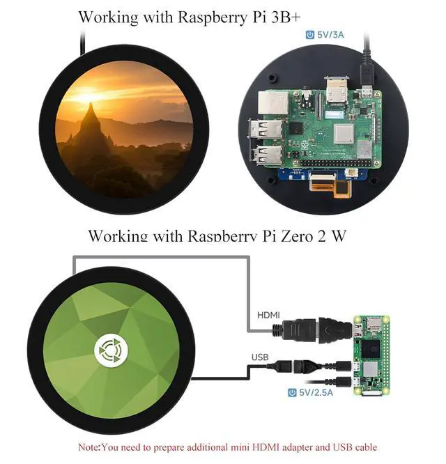 Alt view image 4 of 7 - 3.4inch HDMI Round TouchScreen for Raspberry Pi 5/4B/3B+/3A+/2B/B+/A+/Zero/Zero W/WH/Zero 2W, 800×800 Resolution 10-Point Capacitive Touch IPS Display,Compatible with Jetson Nano/Mini PC,Driver Free