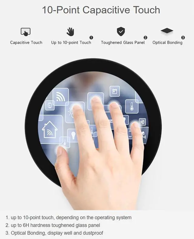 Alt view image 6 of 7 - 3.4inch HDMI Round TouchScreen for Raspberry Pi 5/4B/3B+/3A+/2B/B+/A+/Zero/Zero W/WH/Zero 2W, 800×800 Resolution 10-Point Capacitive Touch IPS Display,Compatible with Jetson Nano/Mini PC,Driver Free