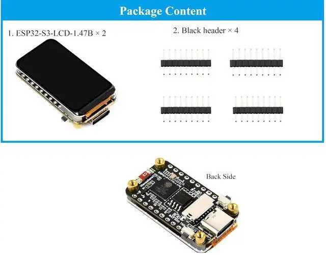 Alt view image 7 of 7 - 2PCS ESP32-S3 1.47inch LCD IPS Display Development Board, 172x320, 262K Display Color, 240MHz LX7 Dual-Core Processor, 2.4GHz Wi-Fi/BLE 5, ESP32 with Display Motion Sensor, for AIoT Application