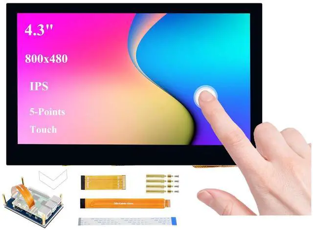 Main image of 4.3inch DSI LCD Compatible with Raspberry Pi 5/4B/3B+/3B//3A+/2B/B+/A+/CM5/4/3+/3, 800x480 Resolution, 5-Points Capacitive Touch Screen IPS Display Monitor, MIPI DSI Interface
