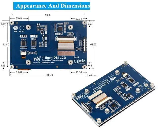 Alt view image 6 of 7 - 4.3inch DSI LCD Compatible with Raspberry Pi 5/4B/3B+/3B//3A+/2B/B+/A+/CM5/4/3+/3, 800x480 Resolution, 5-Points Capacitive Touch Screen IPS Display Monitor, MIPI DSI Interface