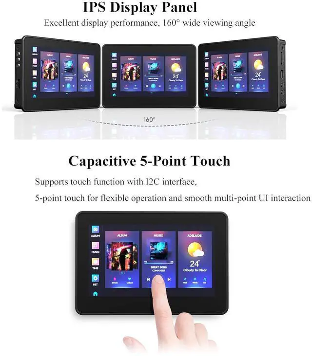 Alt view image 3 of 7 - ESP32-S3 Development Board with 4.3inch Touch Screen IPS Display 800x480 Resolution, 32-Bit LX7 Dual-Core Processor Support CAN RS485 I2C Interface, 2.4 G H z W-i-F-i/Blue-Too-th 5, with Case