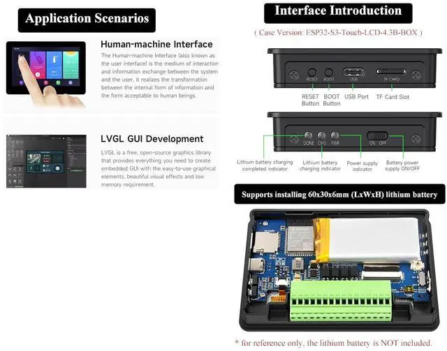 Alt view image 7 of 7 - ESP32-S3 Development Board with 4.3inch Touch Screen IPS Display 800x480 Resolution, 32-Bit LX7 Dual-Core Processor Support CAN RS485 I2C Interface, 2.4 G H z W-i-F-i/Blue-Too-th 5, with Case
