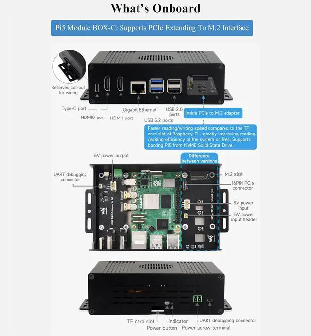 Alt view image 4 of 7 - M.2 NVME PCIE Case for Raspberry Pi 5, with Dual HDMI Ports, Support Dual 4K Video Output, Aluminum Alloy Case with PCIe to M.2 Board, Support PCIe Extending to M.2 Interface/Booting Pi5 from NVME SSD