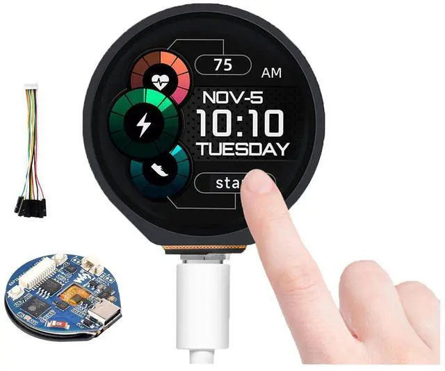 Main image of ESP32-S3 Development Board with 1.28inch Round Touch LCD 240×240 Pixel 65K RGB Color, 32-bit LX7 Dual-Core Processor with 6-axis Sensor, Support 2.4GHz W-i-F-i (802.11 b/g/n) and Blue-Tooth 5