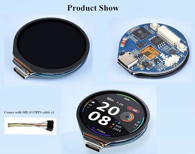 Alt view image 7 of 7 - ESP32-S3 Development Board with 1.28inch Round Touch LCD 240×240 Pixel 65K RGB Color, 32-bit LX7 Dual-Core Processor with 6-axis Sensor, Support 2.4GHz W-i-F-i (802.11 b/g/n) and Blue-Tooth 5