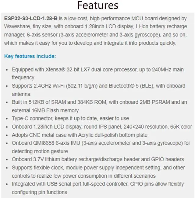 Alt view image 3 of 7 - ESP32-S3 Development Board with 1.28inch Round LCD IPS 240x240 Resolution,32-bit LX7 Dual-Core Processor, GC9A01 Display Driver Chip,Supports 2.4GHz W-i-F-i and Blue-too-th 5 (BLE) With CNC Metal Case
