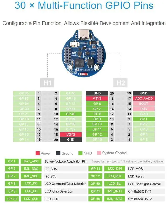 Alt view image 5 of 7 - ESP32-S3 Development Board with 1.28inch Round LCD IPS 240x240 Resolution,32-bit LX7 Dual-Core Processor, GC9A01 Display Driver Chip,Supports 2.4GHz W-i-F-i and Blue-too-th 5 (BLE) With CNC Metal Case