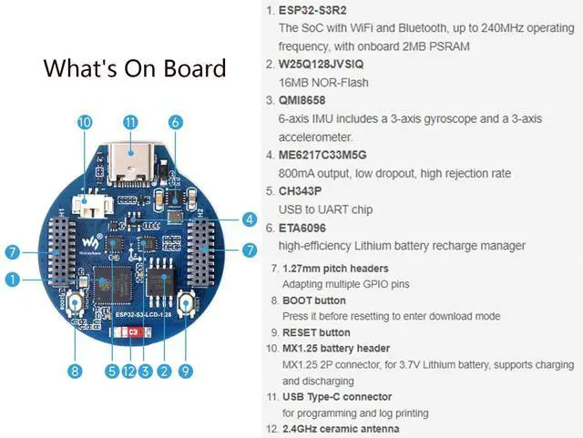 Alt view image 6 of 7 - ESP32-S3 Development Board with 1.28inch Round LCD IPS 240x240 Resolution,32-bit LX7 Dual-Core Processor, GC9A01 Display Driver Chip,Supports 2.4GHz W-i-F-i and Blue-too-th 5 (BLE) With CNC Metal Case