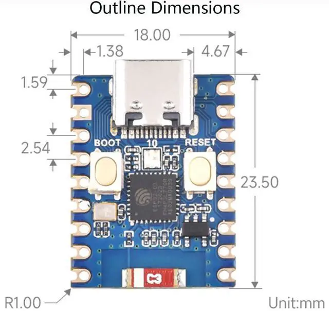 Alt view image 7 of 7 - ESP32-C3 Mini Development Board, Based on ESP32-C3FN4 Single-Core Processor 160MHz Running Frequency, Support 2.4GHz W-i-F-i & Blue-Too-th 5, Onboard 400KB of S RAM and 384KB ROM, 4MB Flash Memory