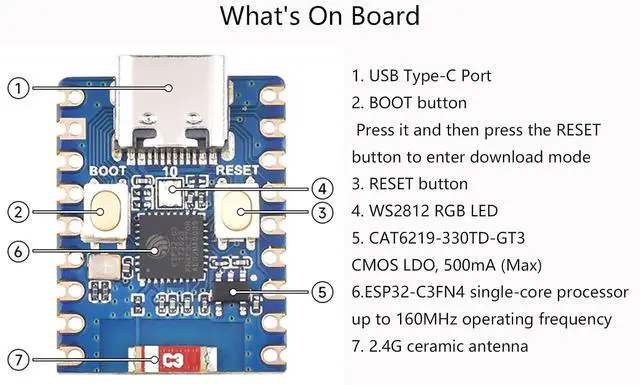 Alt view image 4 of 7 - ESP32-C3 Mini Development Board, Based on ESP32-C3FN4 Single-Core Processor 160MHz Running Frequency, Support 2.4GHz W-i-F-i & Blue-Too-th 5, Onboard 400KB of S RAM and 384KB ROM, 4MB Flash Memory