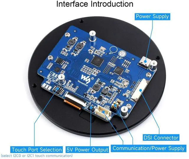 Alt view image 6 of 7 - waveshare 3.4inch Round Touch Display 800 x 800 IPS LCD Screen DSI Interface, 10-Point Capacitive Touch Control, Compatible with Raspberry Pi 4B/3B+/3A+, Compute Module 3+/Compute Module 4