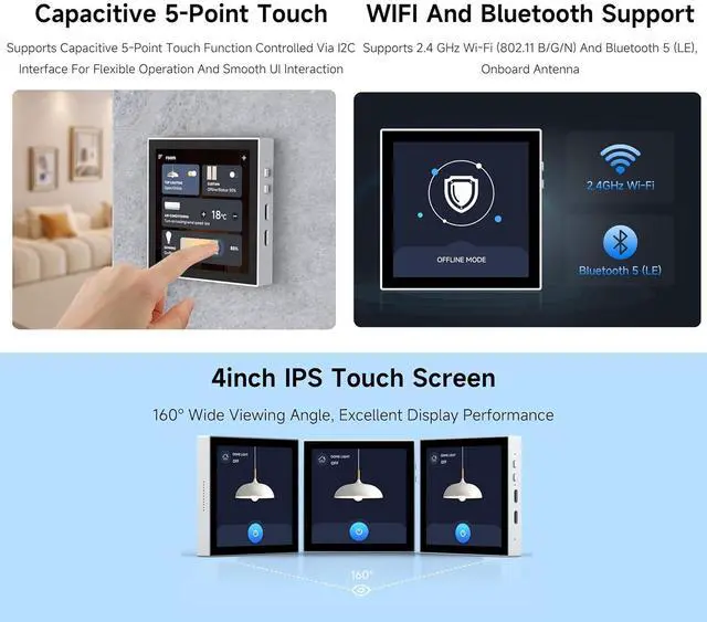 Alt view image 4 of 7 - ESP32-S3 Smart 86 Box Development Board, Onboard 4inch 480 x 480 Pixel Touch Display, Supports 2.4GHz Wi-Fi and Bluetooth BLE 5, Enables Smart Living & Industrial IoT, Supports AI Voice Interaction