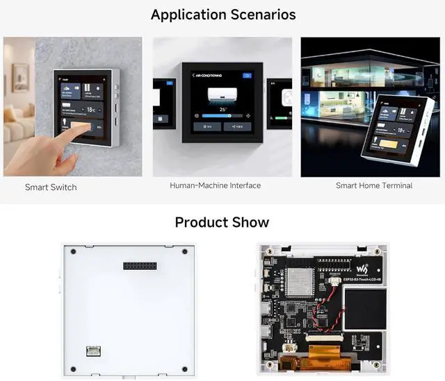 Alt view image 7 of 7 - ESP32-S3 Smart 86 Box Development Board, Onboard 4inch 480 x 480 Pixel Touch Display, Supports 2.4GHz Wi-Fi and Bluetooth BLE 5, Enables Smart Living & Industrial IoT, Supports AI Voice Interaction