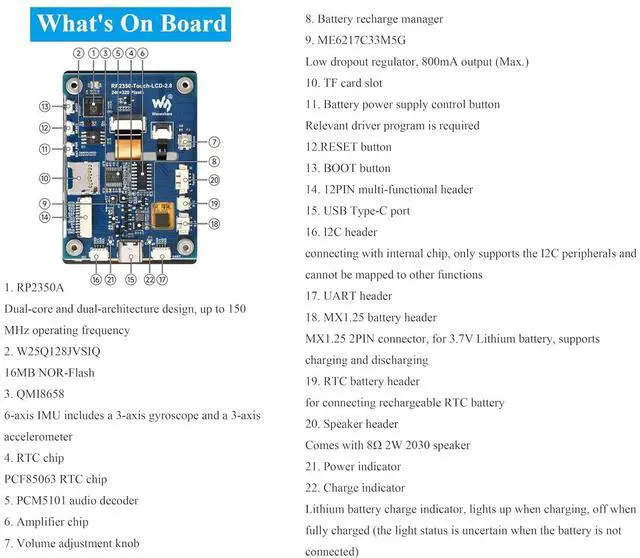 Alt view image 7 of 7 - RP2350 2.8inch Capacitive Touch Display Development Board, 240x320, IPS LCD Screen, 5-Point Touch, SPI Interface, Accelerometer and Gyroscope Sensor, Dual-Core & Dual-Architecture Design