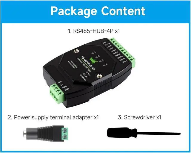 Alt view image 7 of 7 - Industrial-Grade Isolated 4-CH RS485 Hub, Expands 4-CH RS485 Sub Ports Via 1-CH RS485 Master Port, with Isolation and Signal Relay, Wide Baud Rate Range, for Data Acquisition, IoT Gateway, etc.