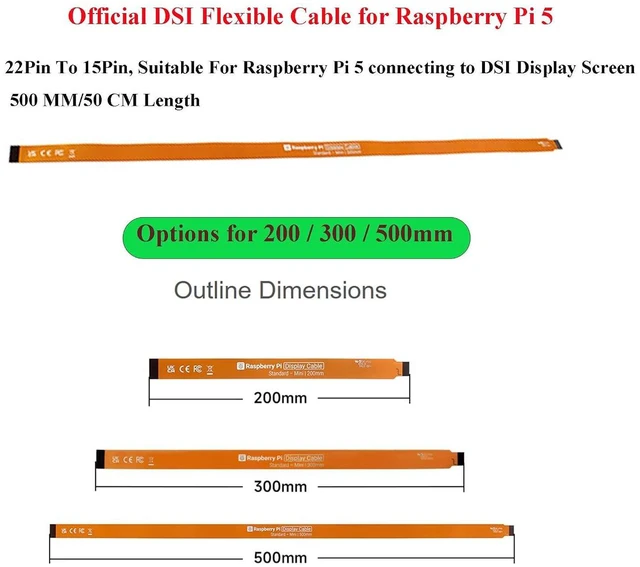 Alt view image 6 of 6 - Official Pi DSI Display FPC Flexible Cable for Raspberry Pi 5, 22Pin to 15Pin, Suitable for Raspberry Pi 5 Connecting to DSI Display Screen (500mm Length)