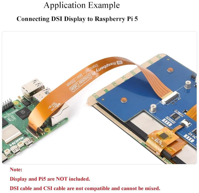Alt view image 5 of 6 - Official Pi DSI Display FPC Flexible Cable for Raspberry Pi 5, 22Pin to 15Pin, Suitable for Raspberry Pi 5 Connecting to DSI Display Screen (500mm Length)