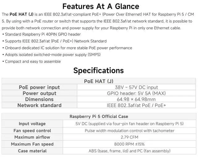 Alt view image 3 of 7 - 5V / 5A PoE HAT Power Over Ethernet HAT Compatible with Raspberry Pi 5 / Compute Module 5/Pi 5 Case, Isolated Switched-Mode Power Supply, Providing Both Network and Power Supply in One Ethernet Cable