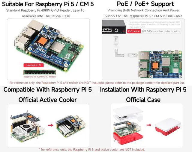 Alt view image 4 of 7 - 5V / 5A PoE HAT Power Over Ethernet HAT Compatible with Raspberry Pi 5 / Compute Module 5/Pi 5 Case, Isolated Switched-Mode Power Supply, Providing Both Network and Power Supply in One Ethernet Cable