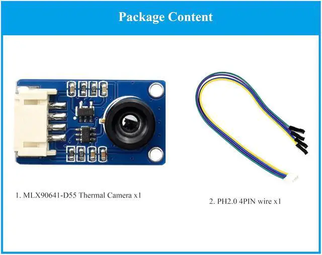 Alt view image 2 of 7 - MLX90641 IR Array Thermal Imaging Camera, 55° Field of View, 16x12 Pixels, I2C Interface, Compatible with Raspberry Pi 5/ 4B/3B+/3B/2B/A+/Zero W/WH/Zero 2 W/Pico 2W/Ar-duino/STM32,etc.