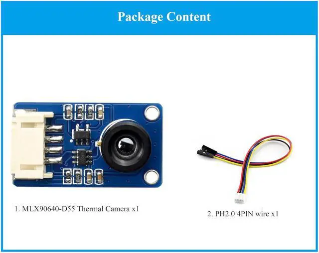 Alt view image 2 of 7 - MLX90640 IR Array Thermal Imaging Camera, 55° FOV (Field of View), 32x24 IR Array, I2C Interface, Compatible with Raspberry Pi 5/ 4B/3B+/3B/2B/A+/Zero W/WH/Zero 2 W/Pico 2W/Ar-duino/STM32,etc.