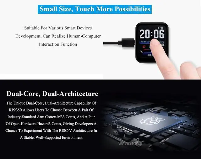 Alt view image 3 of 7 - RP2350 Microcontroller Development Board with 1.69inch Touch LCD 240×280 Pixel, Rounded Corners, Dual-Core & Dual-Architecture Design, 16MB Flash, Accelerometer and Gyroscope Sensor,USB Type-C Port