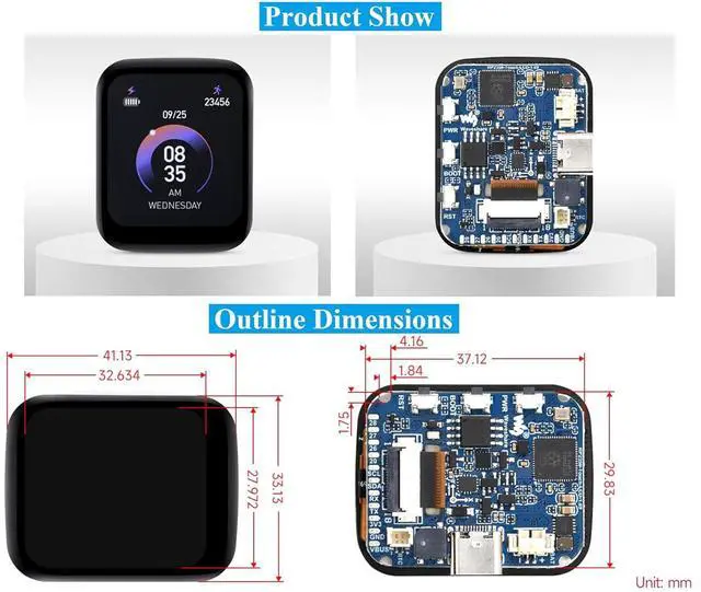 Alt view image 6 of 7 - RP2350 Microcontroller Development Board with 1.69inch Touch LCD 240×280 Pixel, Rounded Corners, Dual-Core & Dual-Architecture Design, 16MB Flash, Accelerometer and Gyroscope Sensor,USB Type-C Port