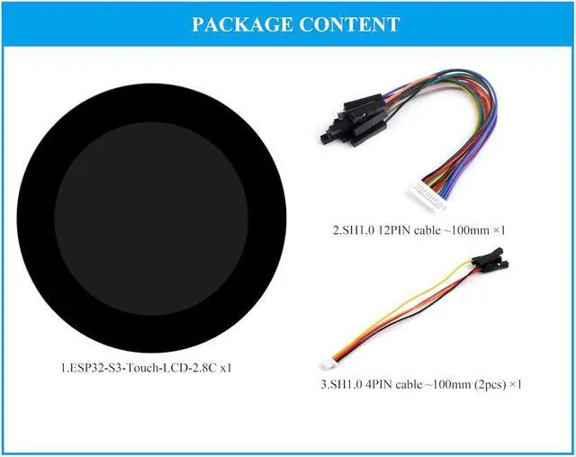 Alt view image 2 of 7 - ESP32-S3 2.8inch Capacitive Touch Round Display Development Board Development Board, 480x480 Resolution IPS Display, 32-bit LX7 Dual-Core Processor, ESP32 with Display, Supports WFi & BLE