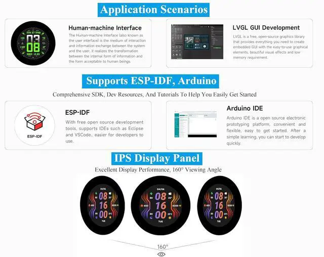 Alt view image 5 of 7 - ESP32-S3 2.8inch Capacitive Touch Round Display Development Board Development Board, 480x480 Resolution IPS Display, 32-bit LX7 Dual-Core Processor, ESP32 with Display, Supports WFi & BLE