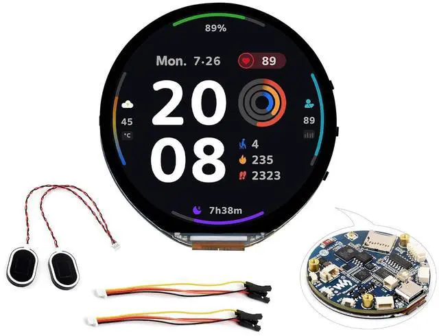 Main image of ESP32-S3 with 1.85inch Round LCD Development Board, 360x360 Pixels, 262K Color, with 8 2W Speaker, Onboard Audio Codec, Supports Offline Speech Recognition and AI Speech Interaction