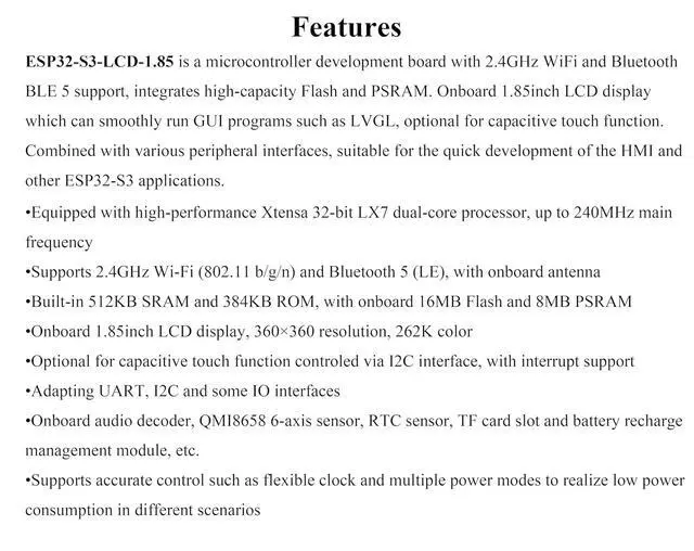 Alt view image 4 of 7 - ESP32-S3 with 1.85inch Round LCD Development Board, 360x360 Pixels, 262K Color, with 8 2W Speaker, Onboard Audio Codec, Supports Offline Speech Recognition and AI Speech Interaction