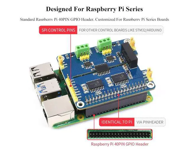 Alt view image 5 of 7 - 2-CH CAN HAT 2-Channel Isolated CAN Bus Expansion HAT for Raspberry Pi 5/4B/3B/2B/Zero/Zero W/Zero WH, MCP2515 + SN65HVD230 Dual Chips Solution,Multi Onboard Protection Circuits