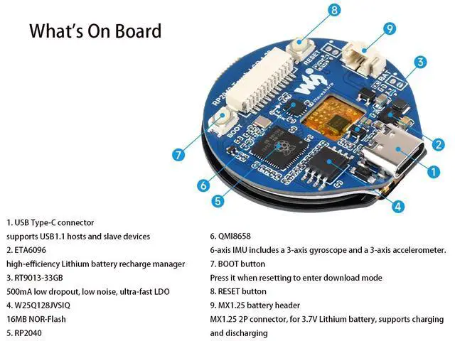 Alt view image 5 of 7 - RP2040 Microcontroller Development Board with 1.28inch Round Touch LCD 240×240 Pixel IPS Display 65K RGB Color with CNC Metal Case, Accelerometer and Gyroscope Sensor, Type-C Connector