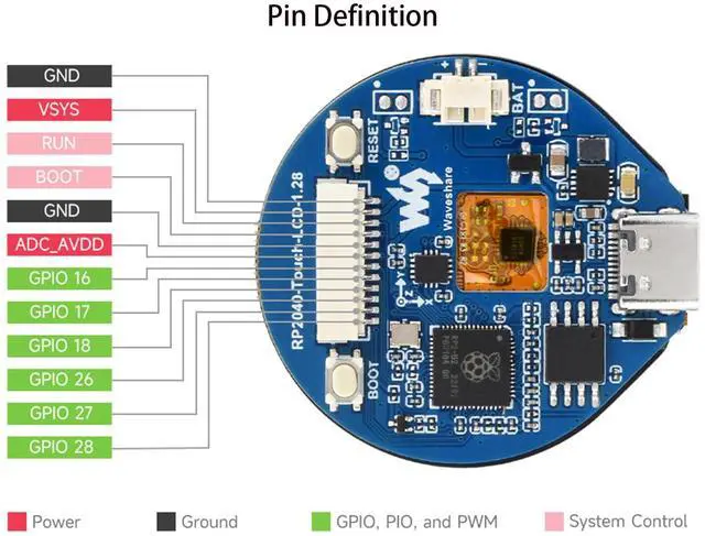Alt view image 6 of 7 - RP2040 Microcontroller Development Board with 1.28inch Round Touch LCD 240×240 Pixel IPS Display 65K RGB Color with CNC Metal Case, Accelerometer and Gyroscope Sensor, Type-C Connector