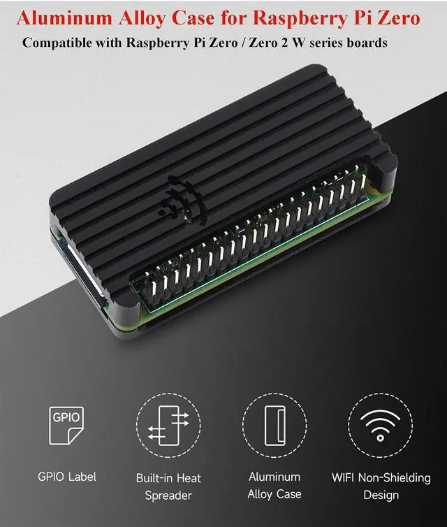 Alt view image 2 of 7 - Aluminum Alloy Case for Raspberry Pi Zero 2 W/Raspberry Pi Zero W/Raspberry Pi Zero, Pi Zero Case Pi for Raspberry Pi Zero WH/for Raspberry Pi Zero 2WH, Comes with Colorful GPIO Label
