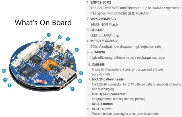 Alt view image 5 of 7 - ESP32-S3 MCU Board with Onboard 1.28inch Round Touch LCD and Accelerometer & Gyroscope Sen SOR,32-bit LX7 Dual-Core Processor, Supports 2.4GHz W-i-F-i and Blue-Too-th,with CNC Metal Case