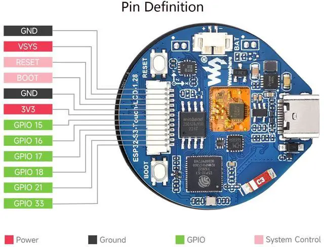 Alt view image 6 of 7 - ESP32-S3 MCU Board with Onboard 1.28inch Round Touch LCD and Accelerometer & Gyroscope Sen SOR,32-bit LX7 Dual-Core Processor, Supports 2.4GHz W-i-F-i and Blue-Too-th,with CNC Metal Case