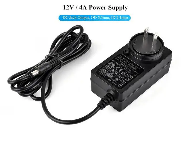 Alt view image 2 of 6 - 12V / 4A Power Supply, Power Adapter, DC Jack Output, OD 5.5mm, ID 2.1mm, US Plug