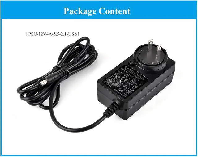 Alt view image 6 of 6 - 12V / 4A Power Supply, Power Adapter, DC Jack Output, OD 5.5mm, ID 2.1mm, US Plug