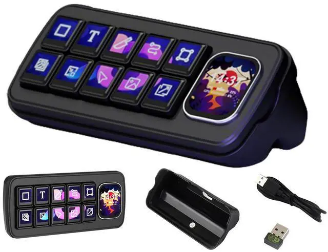 Main image of MK10 Multi-Functional AI Voice Control Panel, Onboard 10x0.85inch Mechanical LCD Macro Keys and 2.01inch Secondary Screen, Linux + QMK Dual-System, Support AI Speech recognition & Interaction, Black