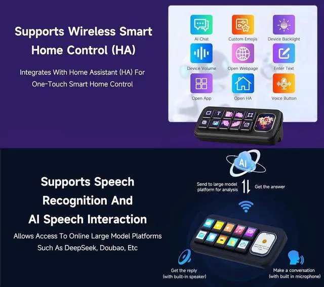 Alt view image 4 of 7 - MK10 Multi-Functional AI Voice Control Panel, Onboard 10x0.85inch Mechanical LCD Macro Keys and 2.01inch Secondary Screen, Linux + QMK Dual-System, Support AI Speech recognition & Interaction, Black