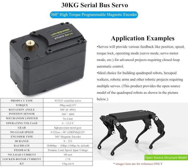 Alt view image 2 of 7 - 30kg.cm@12V Serial Bus Servo High Precision and Torque, with Programmable 360 Degrees Magnetic Encoder, 6~12.6 V, for Quadruped Robots, Hexapod Walkers, Robotic Arms and Other Robotic Projects
