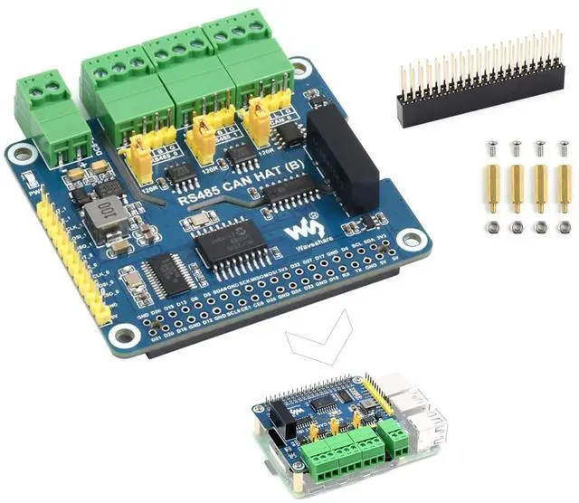 Main image of Industrial Isolated RS485 CAN HAT Compatible with Raspberry Pi 5/4B/3B+/3B/ZeroW/WH/Zero 2W/Pico W/Pico 2 W, Expand 2-Ch RS485 and 1-CH CAN, SPI Communication, Bulit-in Multi Protections