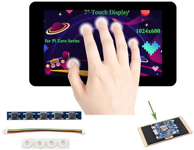 Main image of 7inch Capacitive Touch Display Kit Compatible withRaspberry Pi Zero 2W/Pi Zero W/ Pi Zero, 1024x600 Pixel, IPS Display, Onboard ETH/USB HUB, Adapting RJ45 and USB Port as All-in-One Mini Computer