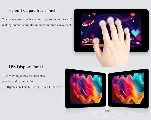 Alt view image 4 of 7 - 7inch Capacitive Touch Display Kit Compatible withRaspberry Pi Zero 2W/Pi Zero W/ Pi Zero, 1024x600 Pixel, IPS Display, Onboard ETH/USB HUB, Adapting RJ45 and USB Port as All-in-One Mini Computer