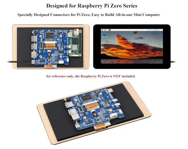 Alt view image 6 of 7 - 7inch Capacitive Touch Display Kit Compatible withRaspberry Pi Zero 2W/Pi Zero W/ Pi Zero, 1024x600 Pixel, IPS Display, Onboard ETH/USB HUB, Adapting RJ45 and USB Port as All-in-One Mini Computer